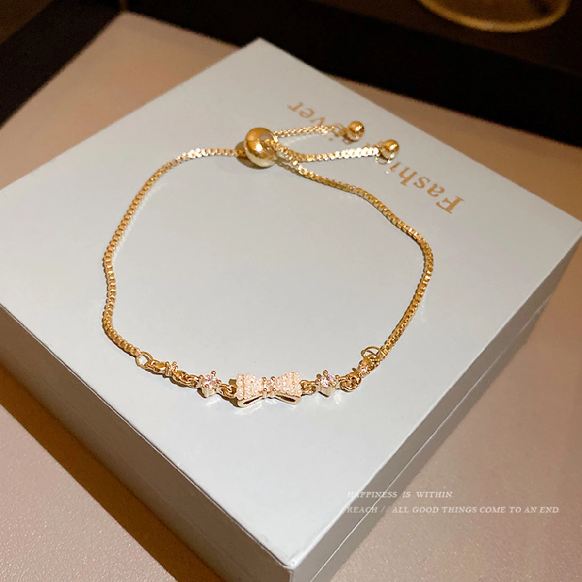 Darmi Luxe 18K Vergulde Strass Ingelegde Verstelbare Boog Armband Voor Vrouwen Schattig Strik Ontwerp Koreaanse Mode Meisje Sieraden