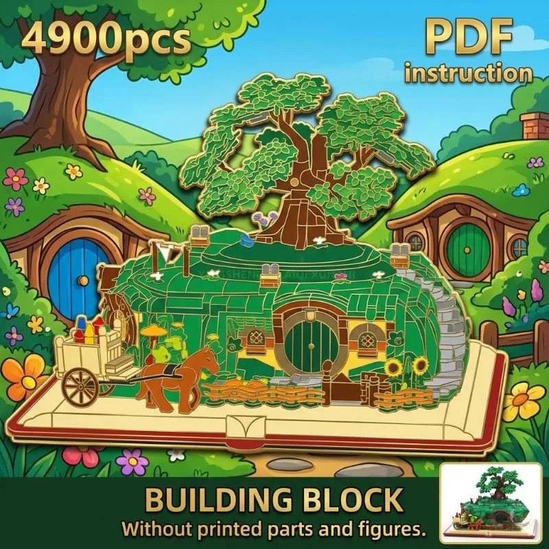 

Фэнтезийный домик-полуминиатюра Green Hill MOC с круглой дверью на книжной подставке