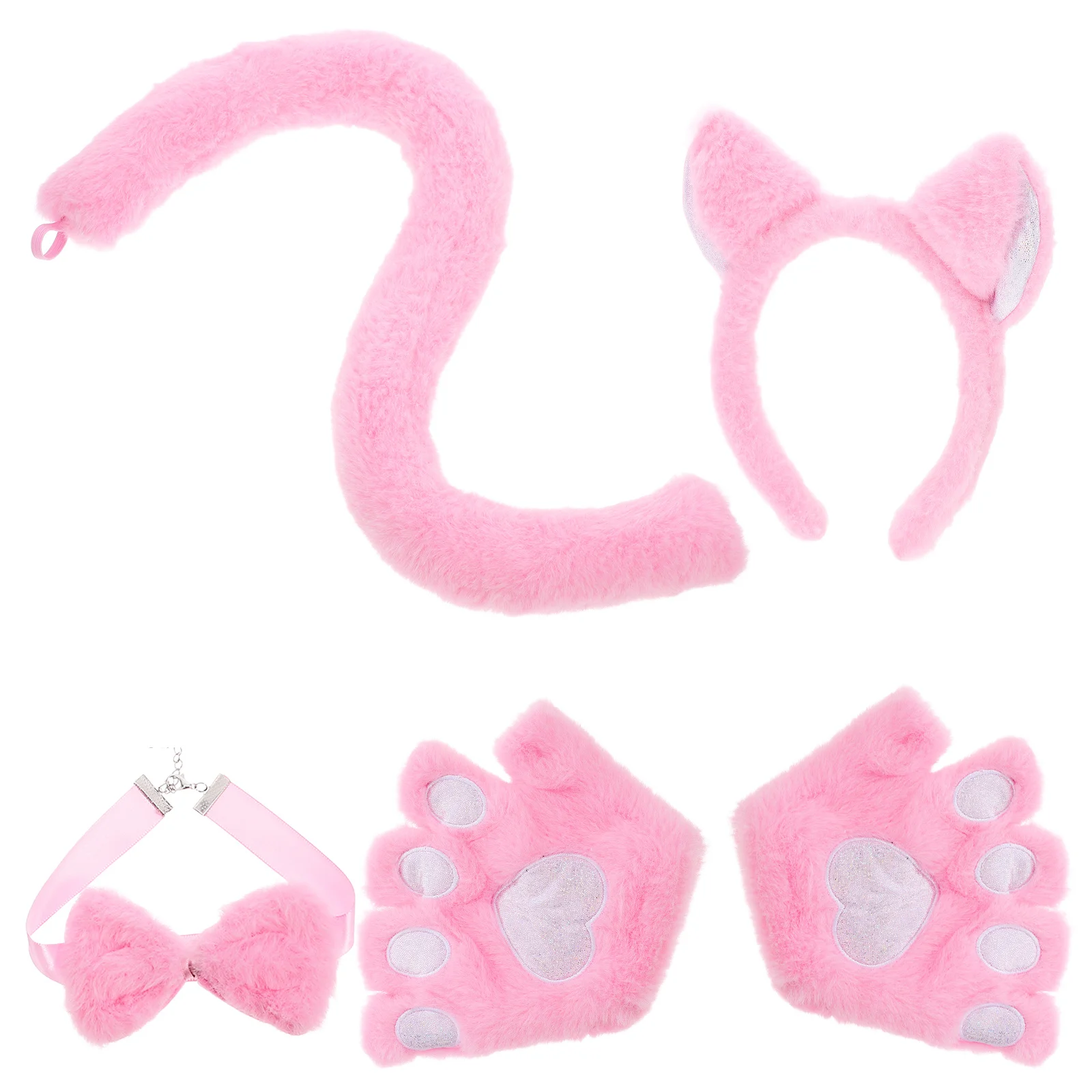 1 ensemble de bandeaux oreilles de chat, accessoire de Costume d'animal, ensemble de gants à nœud papillon à queue douce et confortable pour fête d'enfants, Cosplay, Festival d'anniversaire