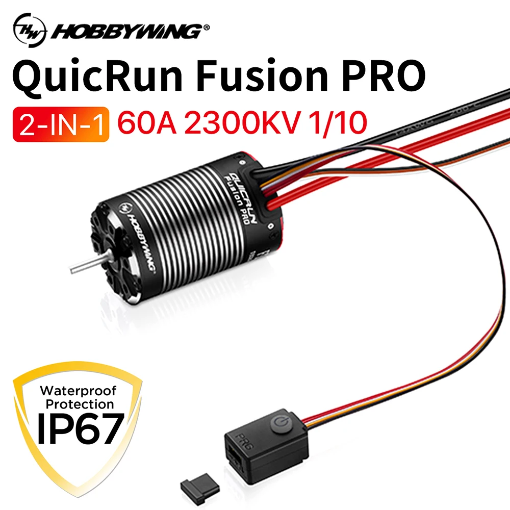 

HobbyWing RC Brushless Motor and Esc Combo 2-IN-1 1/10 Scale 2S-3S 60A 2300KV for Crawler