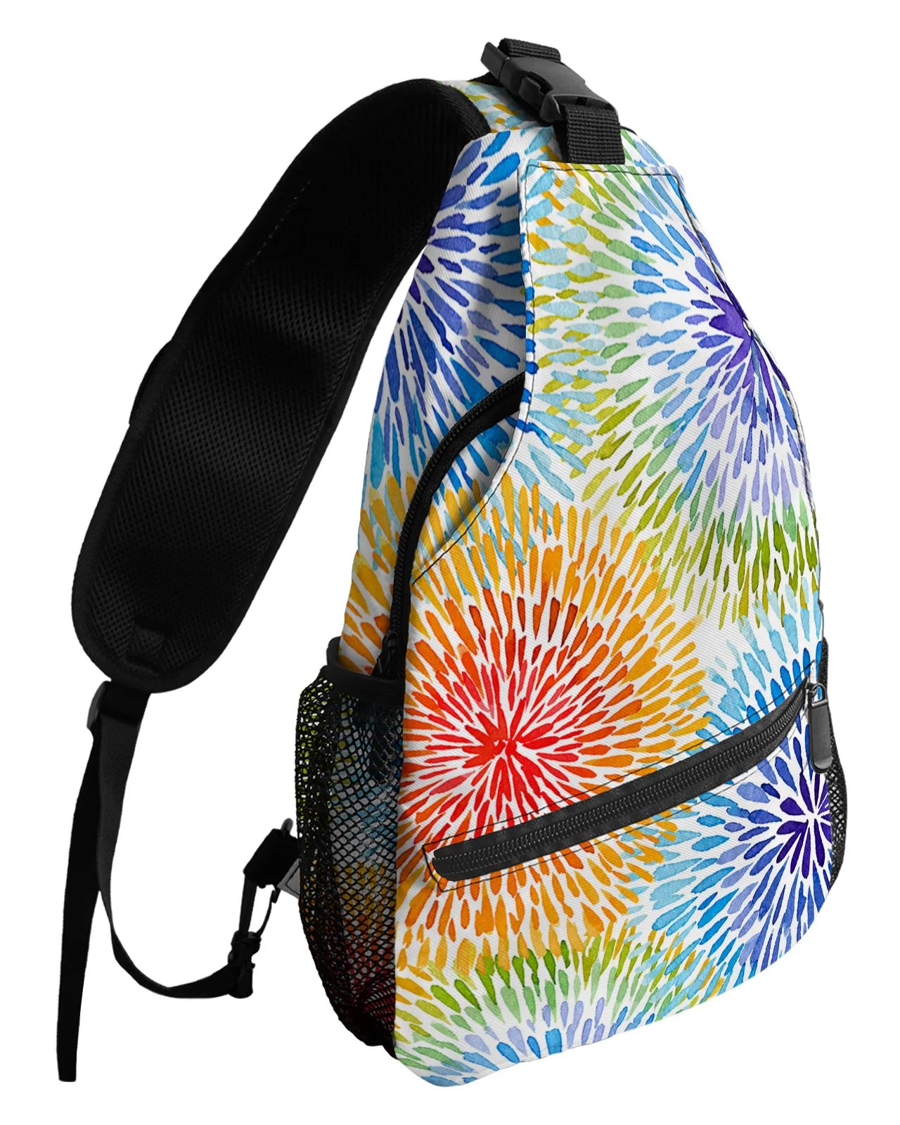 Boho Watercolor Geometric Chest Bag for Men Women Casual Crossbody Bag Outdoor Travel Climb Waterproof Sling Bag