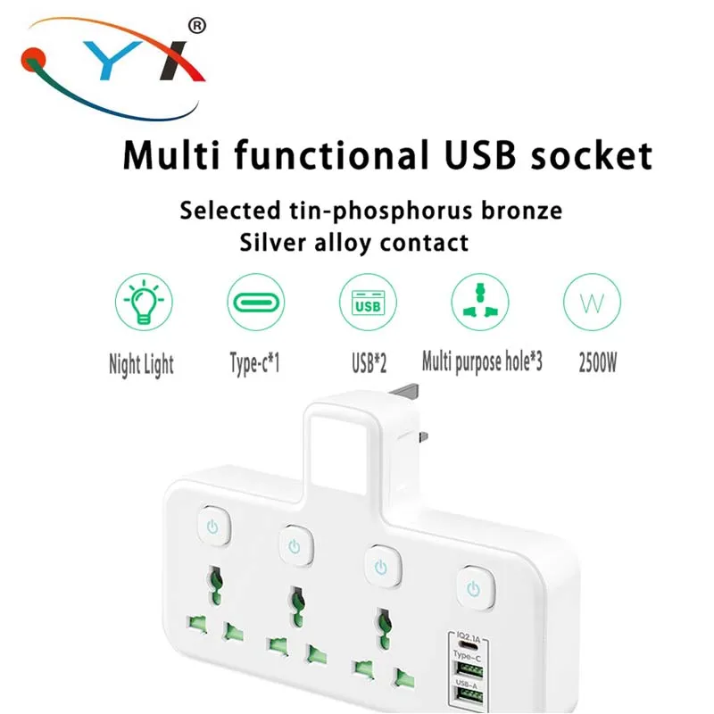 EU UK AU US Plug AC Outlet Power Strip Multiprise Wall Socket Universal Network Filter USB Cherger Separate Switch Light Adapter