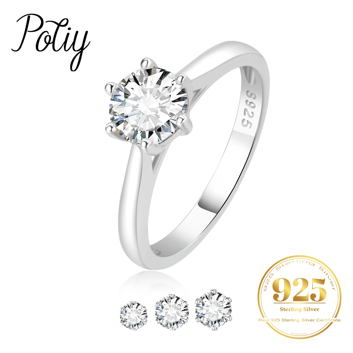 Potiy Moissanite D Color 0.5ct 1ct 2ct Round Cut S925 Sterling Silver Solitaire Wedding Engagement Ring for Women