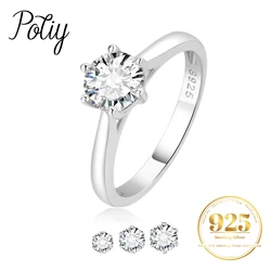 Potiy Moissanite D Color 0.5ct 1ct 2ct Round Cut S925 Sterling Silver Solitaire Wedding Engagement Ring for Women