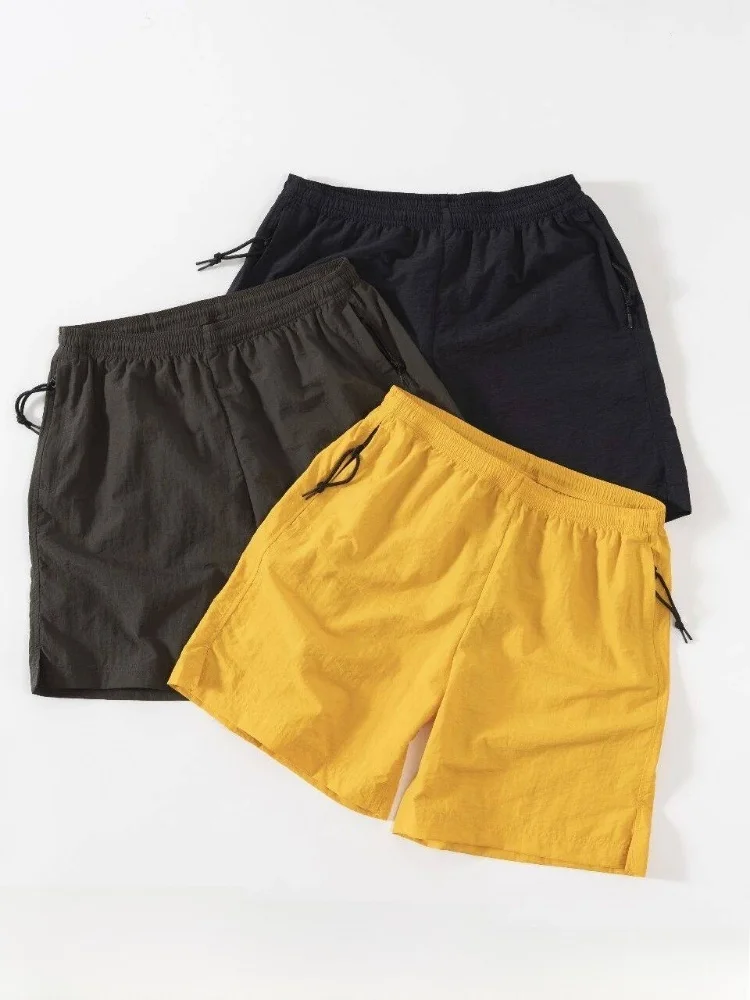 Lightweight Quick-Dry Summer Men's Outdoor Casual Beach Shorts Straight Leg Elastic Waist Nylon Fabric Fashionable Urban Style