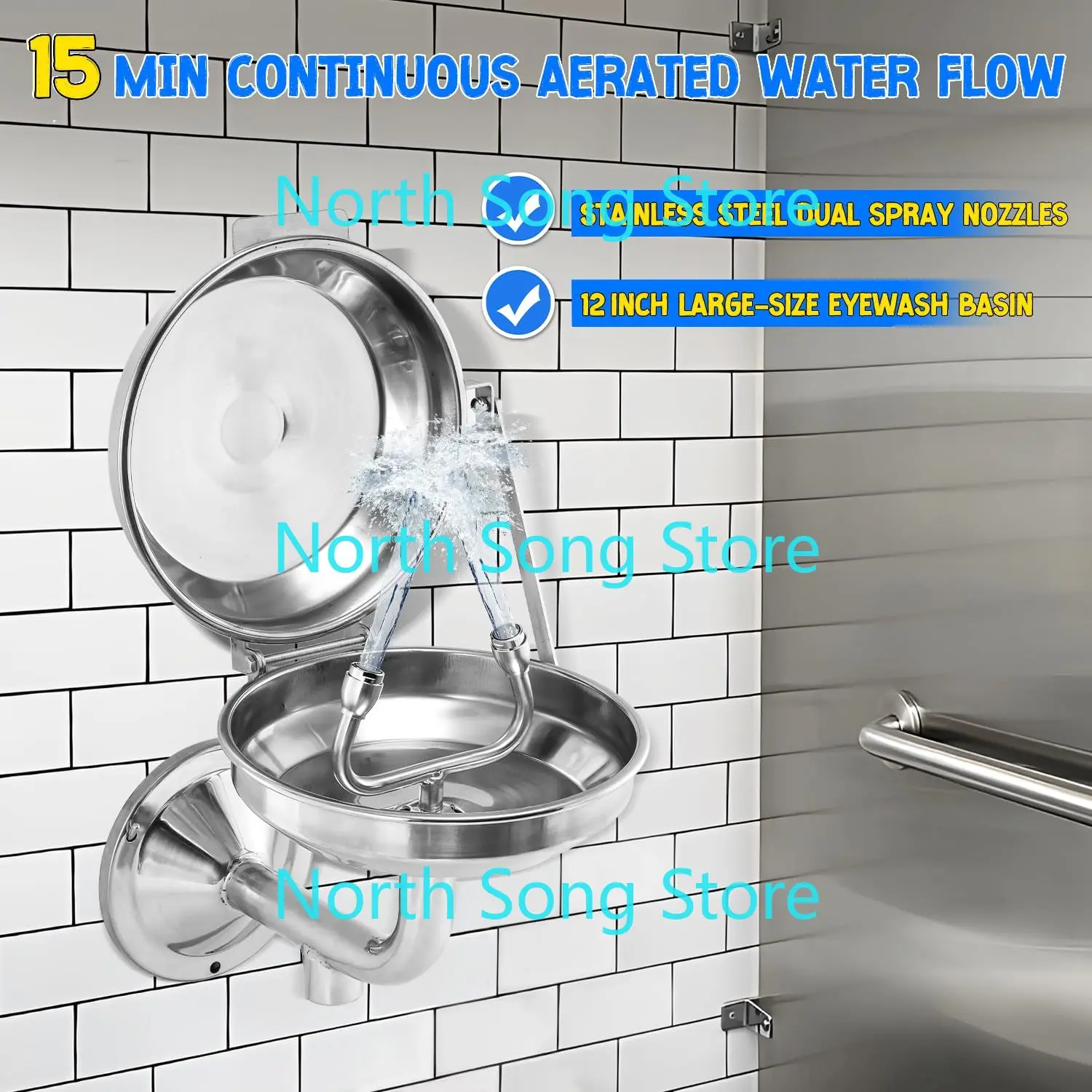 Eye Wash Station with Cover, Wall Mount Eyewash Station OSAH Approved, Stainless Steel Plumbing Eye Washing Unit view 5