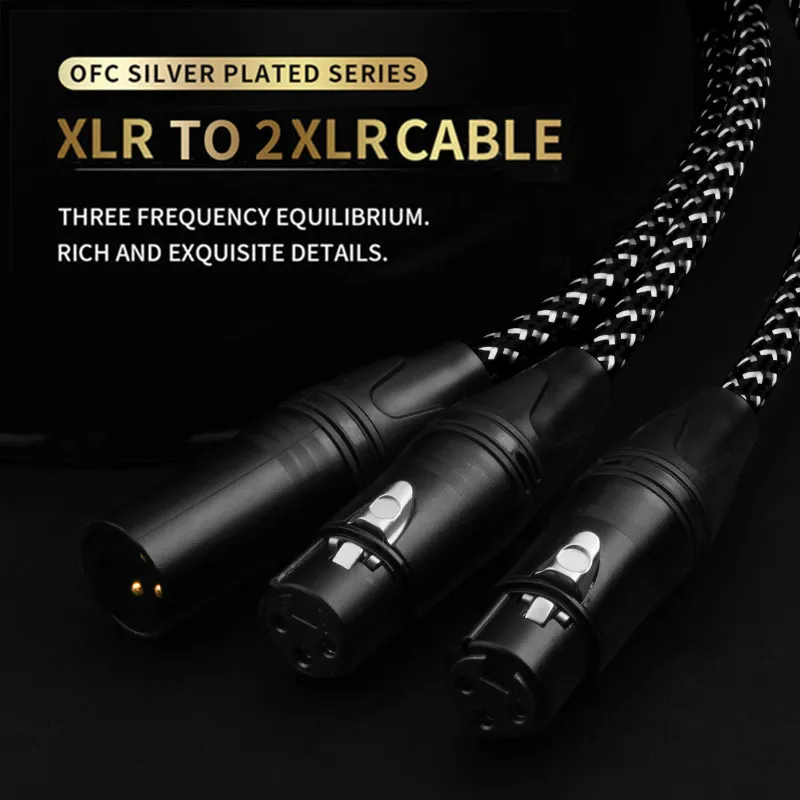 QINCROWN Z100 XLR to 2XLR Female Male Y Spliter Audio Cable HIFI Pure Copper Silver Plated Canon Amplifier Mixer Subwoofer Line