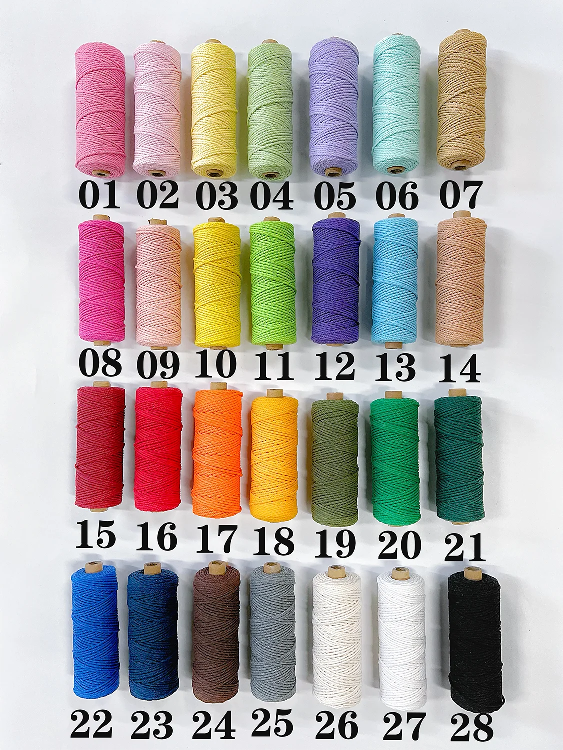 3mm 100% Cotton Cord Colorful Handmade Rope Twisted Macrame String DIY Home Wedding Decoration Supply Film Packaging 100m