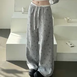 Hello Kitty American Style Print Wide Leg Pants Women's Autumn High Waist Loose Casual Pants Korean Version Trend Straight Pants