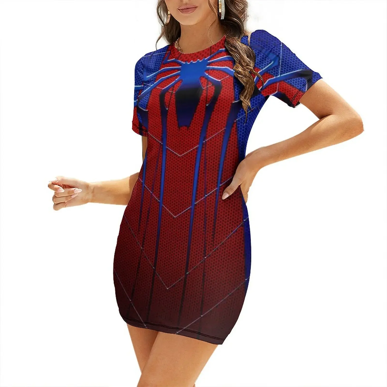 

High Quality Spider Web Art, Traditional art Short-Sleeved Dress Female clothing women's clothing korea stylish