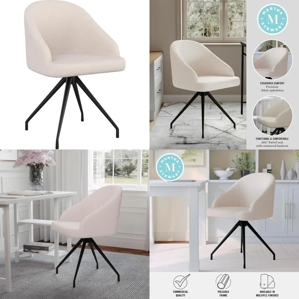 

White Fabric Swivel Task Chair with Sloped Arms for Home Office, Oil Rubbed Bronze Frame