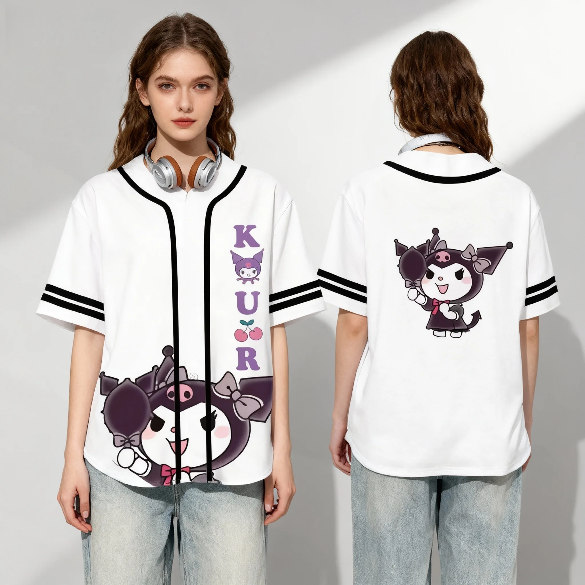 سانريو المشجعين ميلودي كورومي النمط الرياضي الأمريكي الحلو وبارد تيشيرت صيفي المتضخم الرجال والنساء بلايز رياضية الكبار