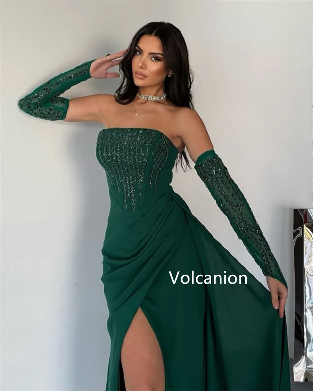 Gaun Panjang Tanpa Tali A-line Berpayet Jersey Kustom Acara Dipesan Lebih Dahulu Pesta Prom Klasik Elegan Yang Cocok