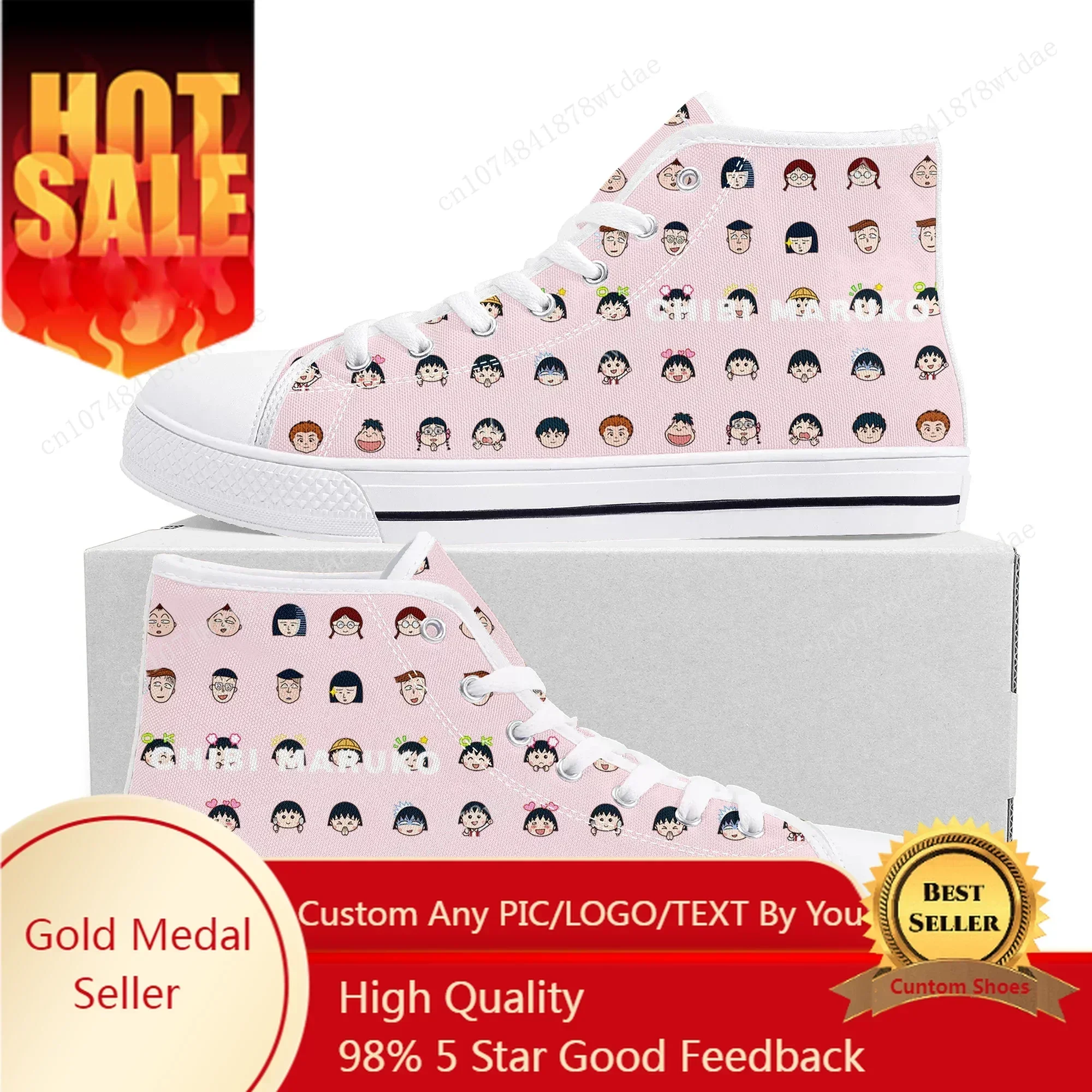 Chibi Maruko High Top Sneakers Mens Womens  High Quality Canvas Sneaker Japanese Comics Cartoon Couple Customized Shoes