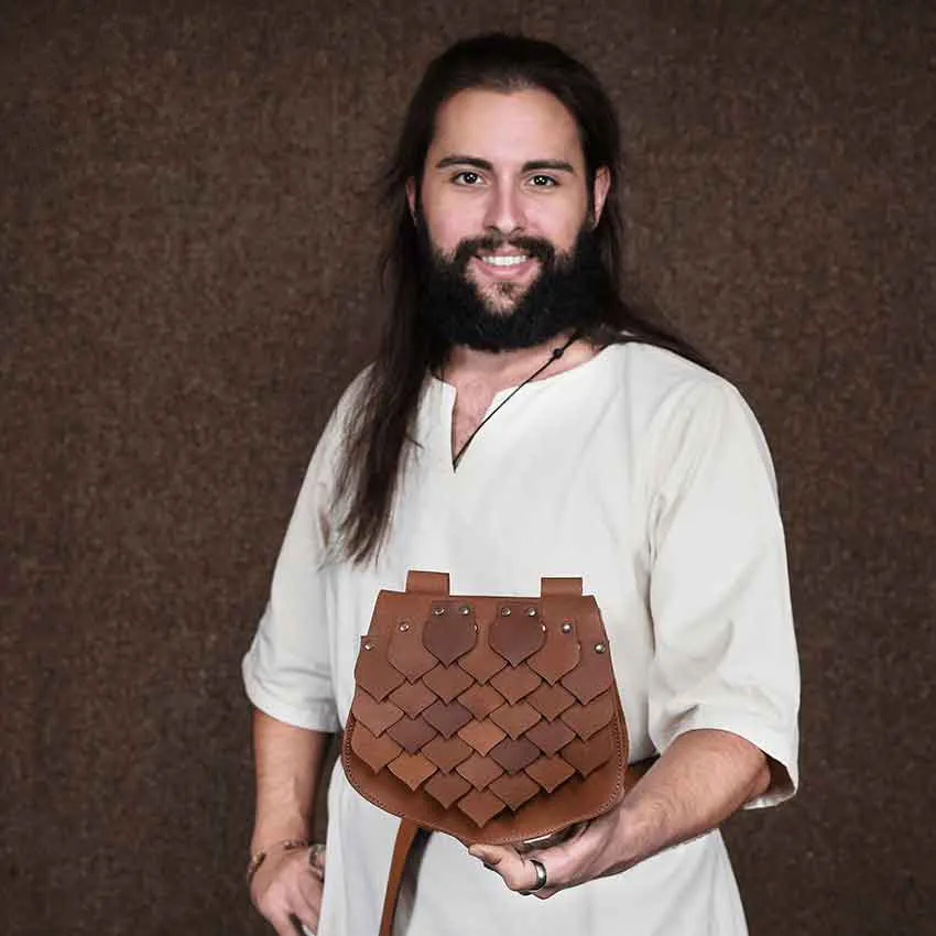 Średniowieczna Saszetka Biodrowa z Imitacji Skóry w Łuskę, Akcesoria do Kostiumów LARP dla Kobiet i Mężczyzn