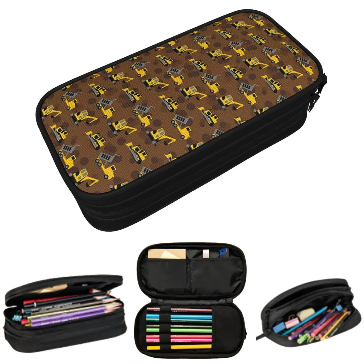Excavators Construction Machines Cartoon Pencil Case for Students Gifts Pen Box Pencil Bag Stationery Supplies Pen Holder Bag