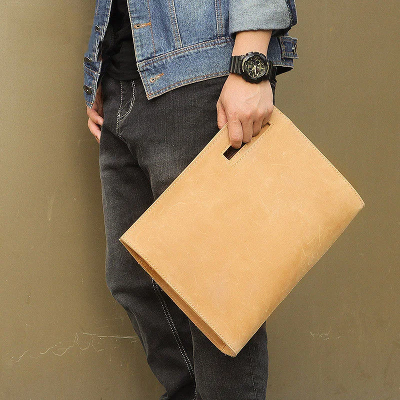 

Leather Clutch Bags Documents Pouch With Wristband A4 Sling Envelope Bag For Files Men Male Clutches Cow Zip Hand