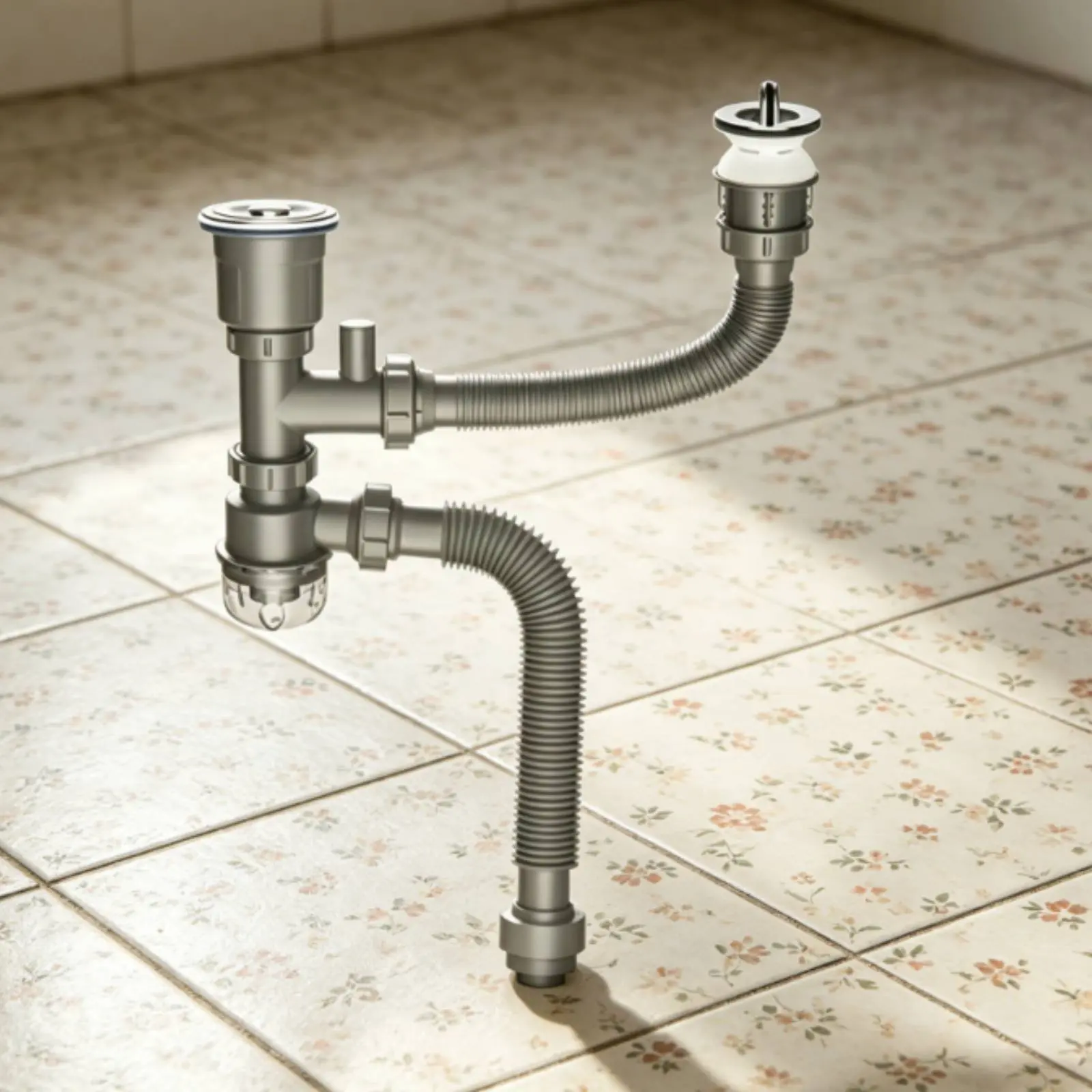 

Double Sink Drain Pipe Kit Anti-Odor Sink Drain Set Fast Drainage Easy Installation for Kitchen
