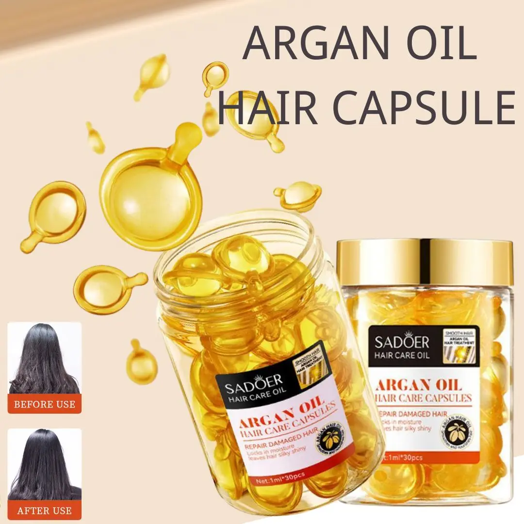 Aceite de argán para el cabello, cápsula de vitamina, acondicionador para el cuidado del cabello, repara el cabello dañado y rizado, antipérdida de cabello, suero suave y sedoso, mascarilla para el cabello