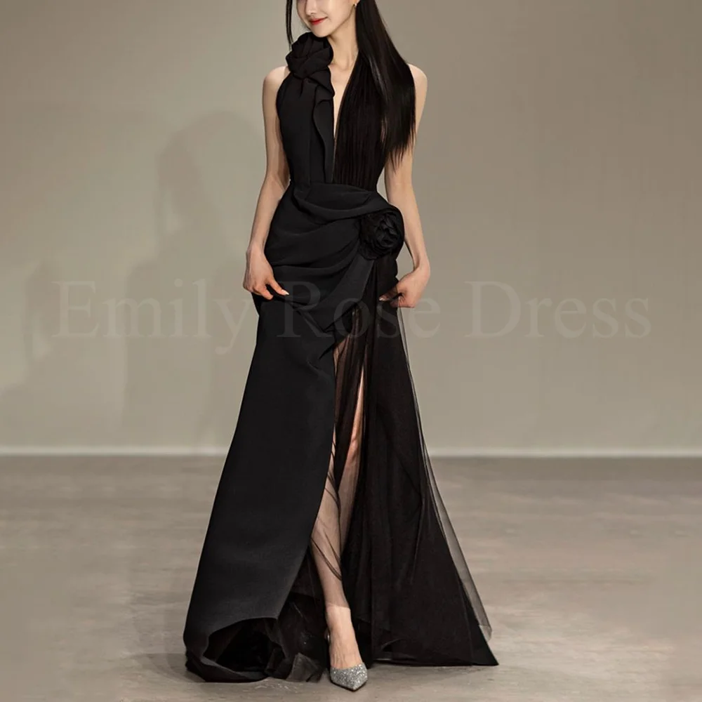 

Dubai Luxury Evening Dresses 2025 Halter Sleeveless Floor-Length Prom Dress With Flower Women Party Dresses Vestidos De Festa