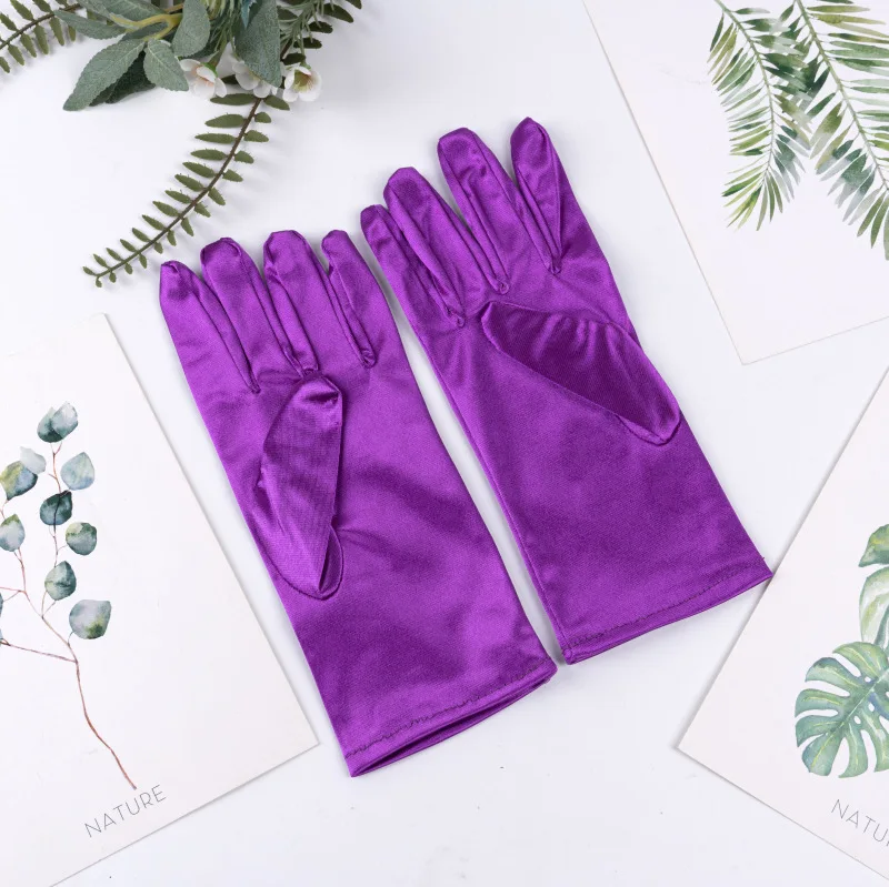 Kurze Satin-Handschuhe für Damen, elegantes Temperament, Prinzessin, Hochzeit, Braut, mehrfarbige Handschuhe, Bühnenaufführung, Abendessen-Zubehör – Detail 15