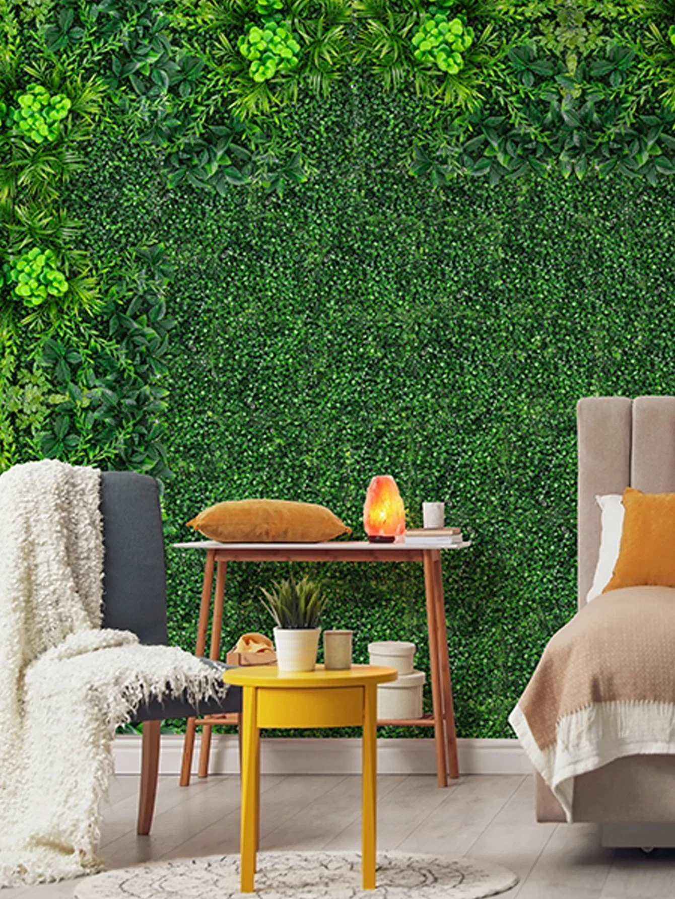 Grama artificial verde plástico falso árvore folha painel, decoração da parede, hera para jardim, quintal, plantas falsas, decoração para casa