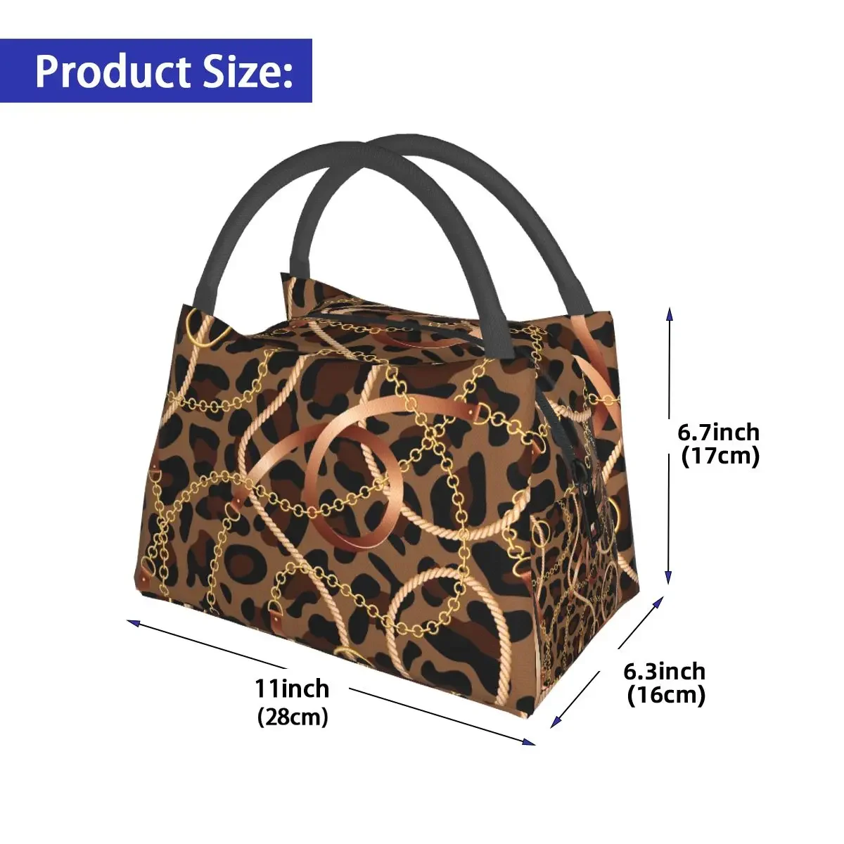 Gold Chain And Belts Lunch Bag Leopard Cheetah Portable Lunch Box School Print Cooler Bag Retro Waterproof Thermal Lunch Bags