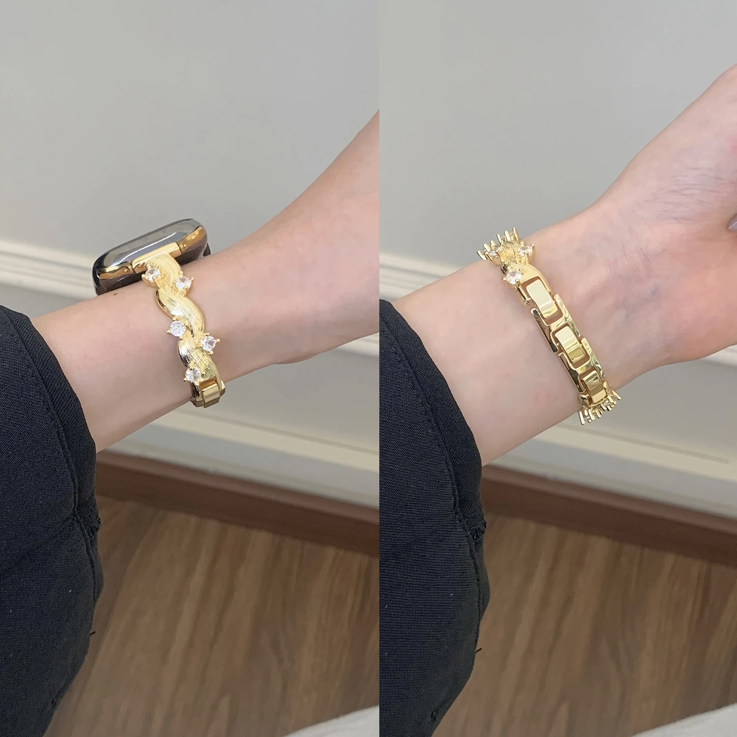 الروطان مطعمة الماس النحاس حزام معدني لساعة أبل S111 S10 46/42 الترا 49 مللي متر 45/44/41/40/38 مللي متر أنثى هدية ل iwatch S8 SE #3