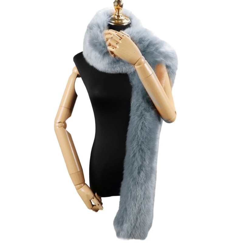 Furry FauxFur Scarf for Women Soft Thicken Plush Neck Scarf Girls Solid Color Neck Warmer Fashion Female Winter Neckwear