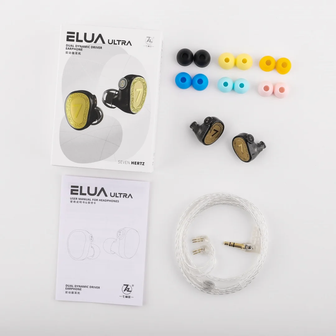 سماعة أذن Elua Ultra Dual Dynamic Driver 7 هرتز مع كابل ممتاز قابل للفصل
