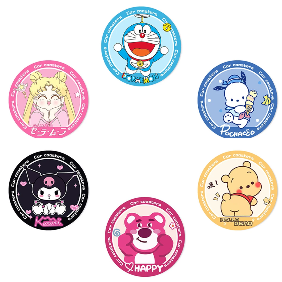 Sailor Moon Sanrio Pooh Bear Animation Comics Peripheral Toys Leather coaster Car Decorations Anti-slip Mats