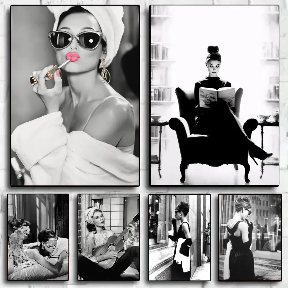 A-Audrey Hepburn Poster Stickers HD Waterproof Painting Wall Art for Bedroom Living Room Home Decor Decoration Gift