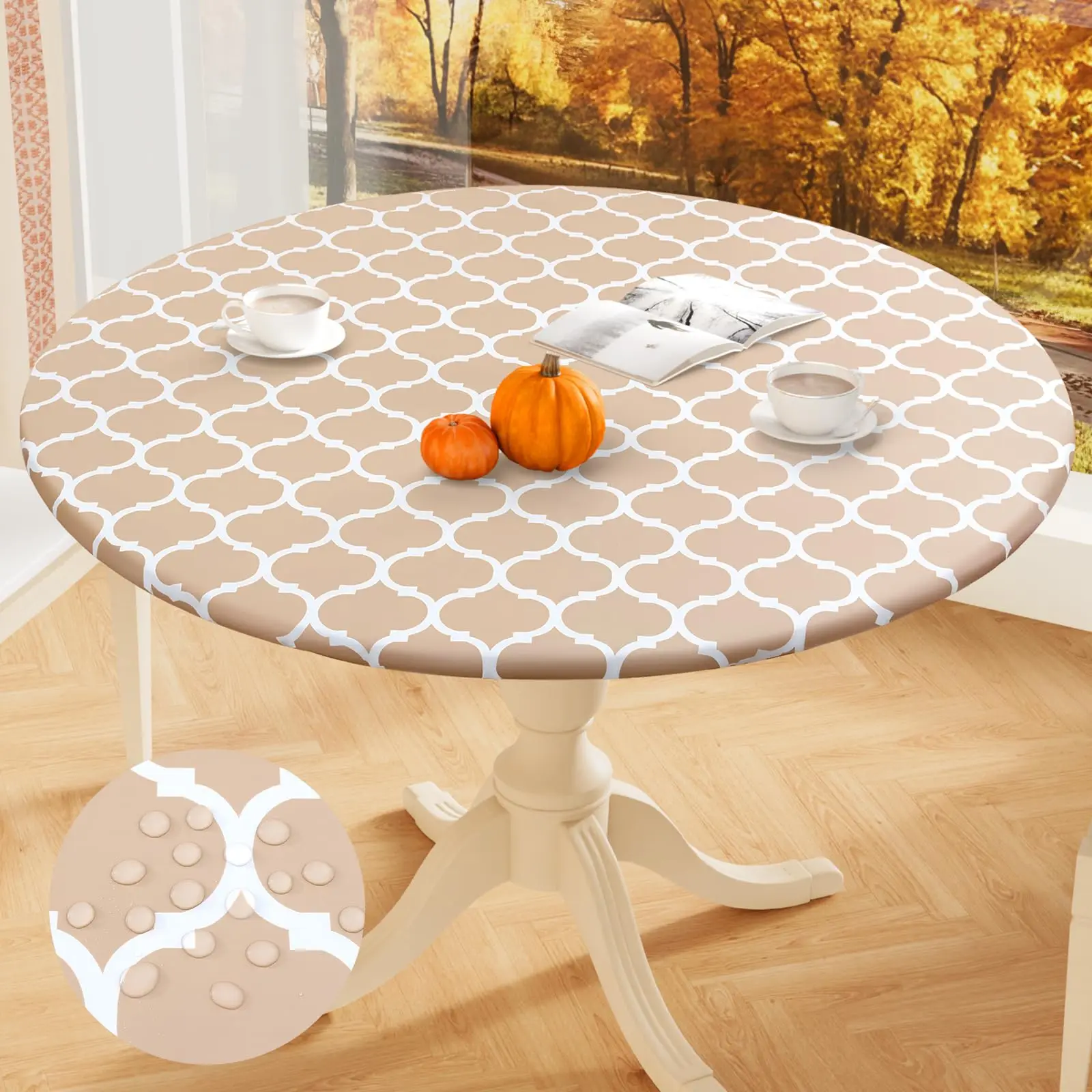 

Kitinjoy Round Picnic Tablecloths Waterproof Elastic Fitted Table Covers Indoor Outdoor Wipeable Resist Tablecloths for Camping