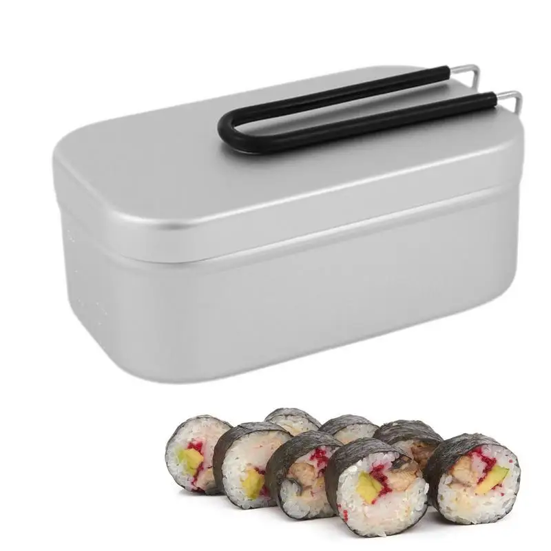 Metal Lunch Box Insulated Aluminum Lunchbox Container Folding Bail Handle Water Level Scale Portable Outdoor Cooking Utensils