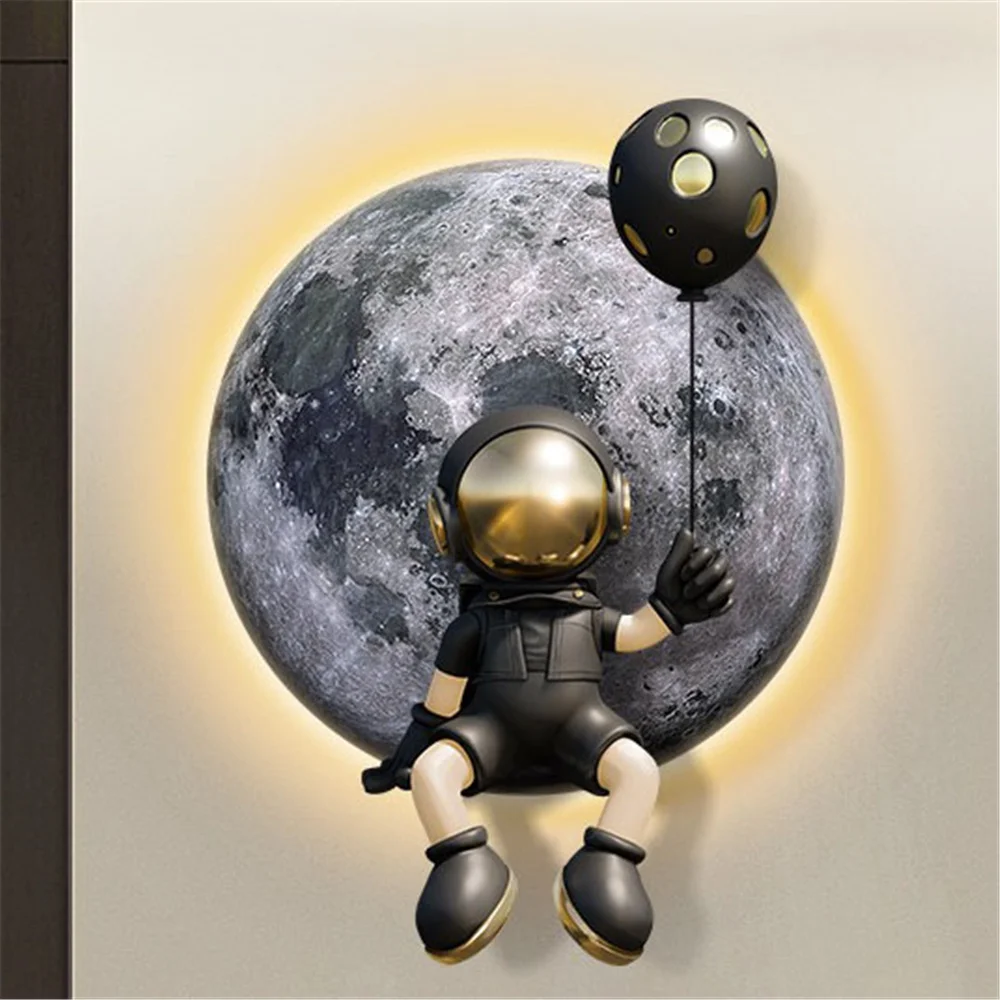 Astronaut Lunar Planet Mural Wall Lamp With PlugCable Children's Living Room Corridor Daycare Center