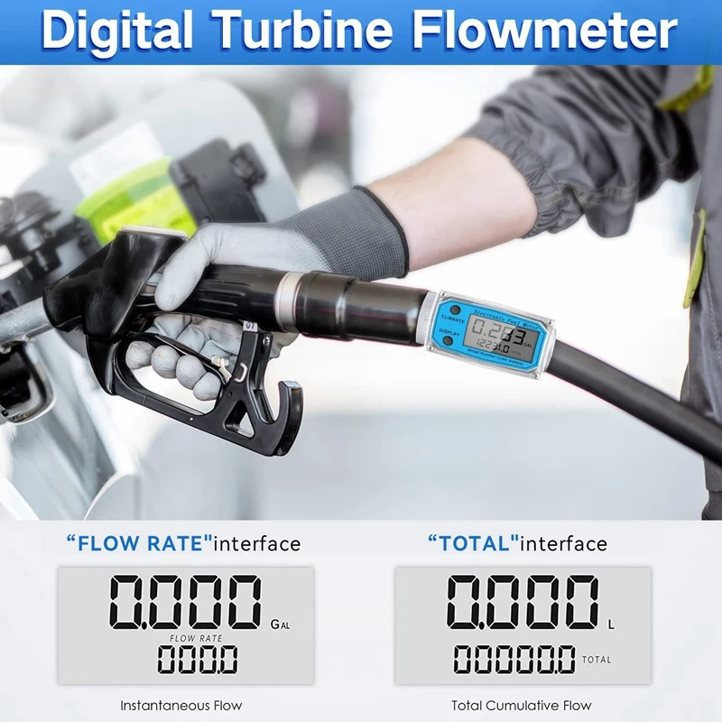 Metal High-Precision Turbine Water Flow Meter LCD Digital  With NPT Counter&FNPT Thread Diesel Methanol Gas Oil Fuel Flowmeter