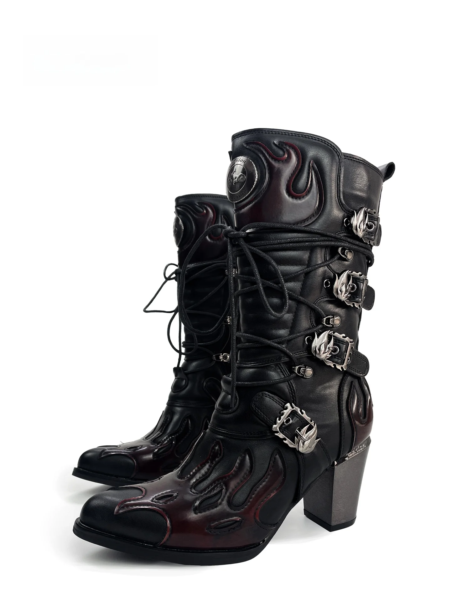 MibVias Original Western Boots Women's 2025 New Vintage Metal Buckle Heightening Jeans Boots Pointed Toe Chelsea Boots