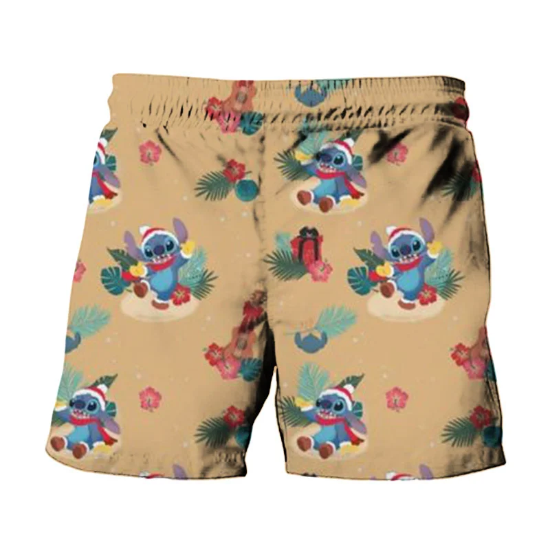 Disney-pantalones cortos con estampado de Stitch y Mickey y Minnie para hombre, Shorts informales para fiesta en la playa, verano, 2024