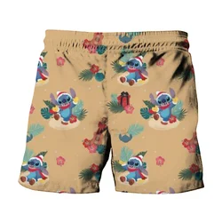 Merry Christmas New Disney Brand Stitch And Mickey And Minnie Anime Print 2024 Summer Men's Fashion Beach Party Casual Shorts