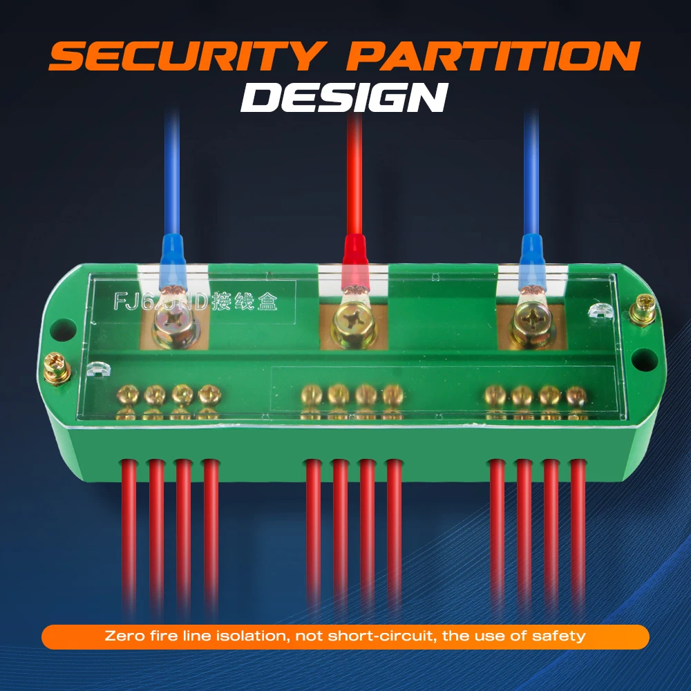 1 Piece Fj6 Three Phase Electrical Junction Box - 3 IN 6/9/12 Ports, Brass Terminal Block, Suitable for Household Distribution view 2