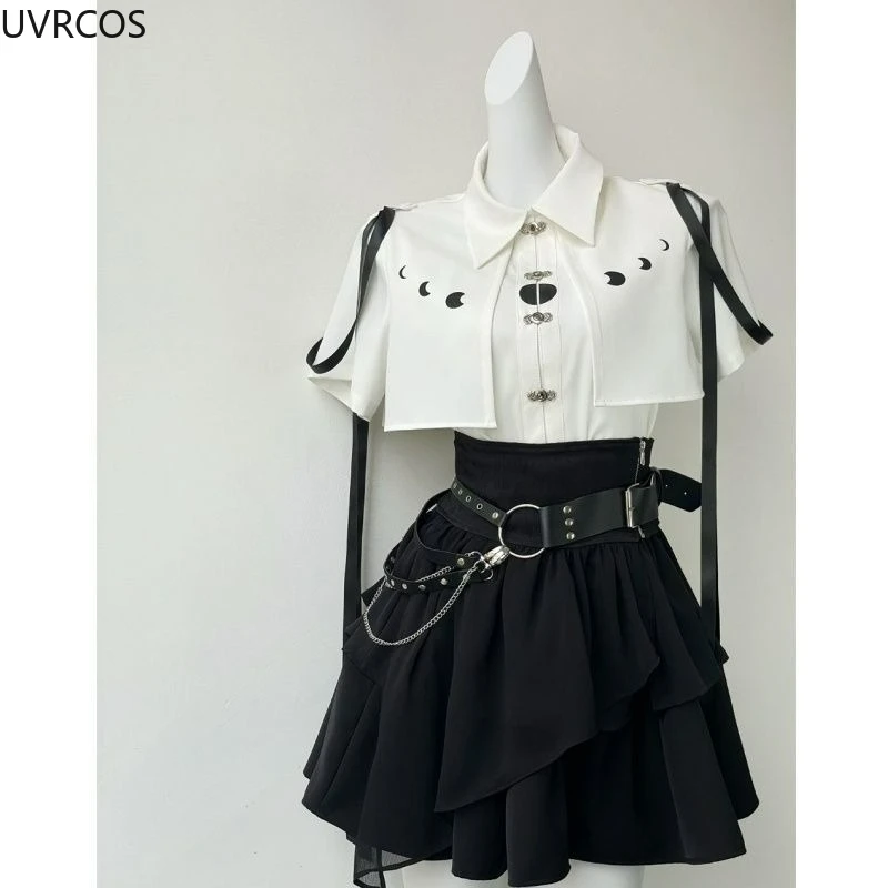 Y2k Aesthetic Lolita Style 2 Piece Sets Women Vintage Gothic Shirts Slim Mini Pleated Skirts Female Japanese Fashion Skirt Suit image 2