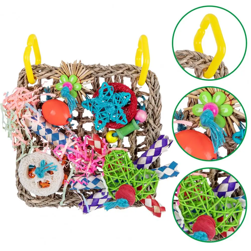 Bird Parrot Toy Natural Grass Tubes Bird Chewing Toy Parrot Cage Bite Molar Toy Parrot Cage Colorful Hanging Decoration - Image 3