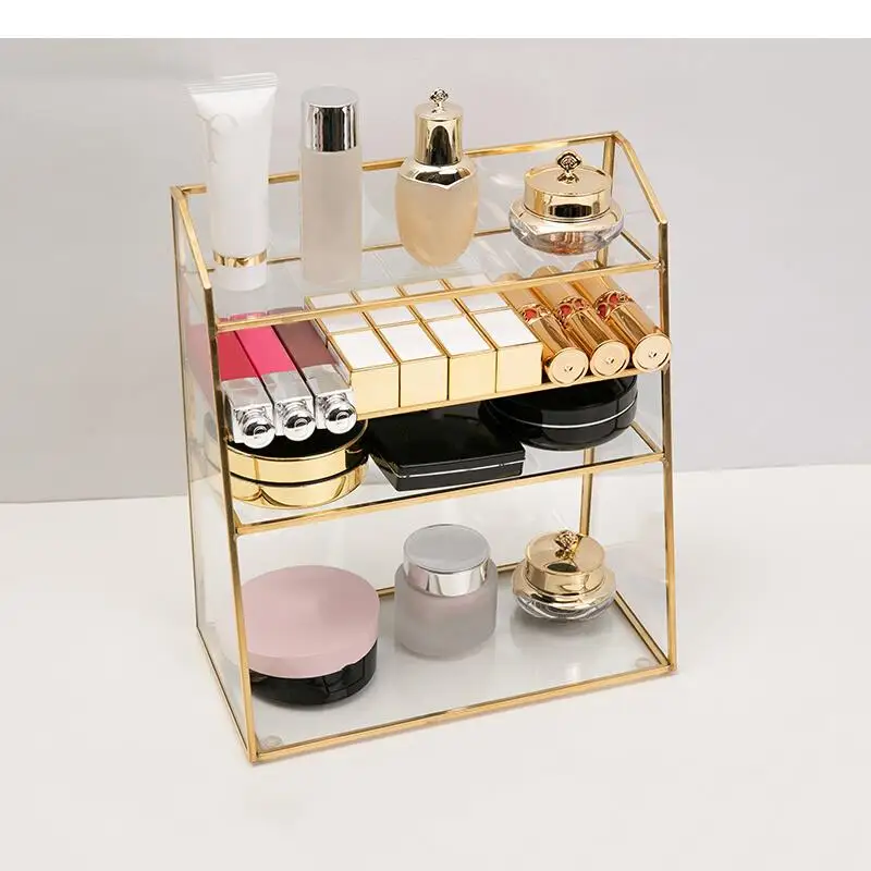 

Glass Storage Rack Cosmetics Lipstick Jewelry Shelves Room Organizer Creative Household Desktop Shelves Multi Layer Storage Rack