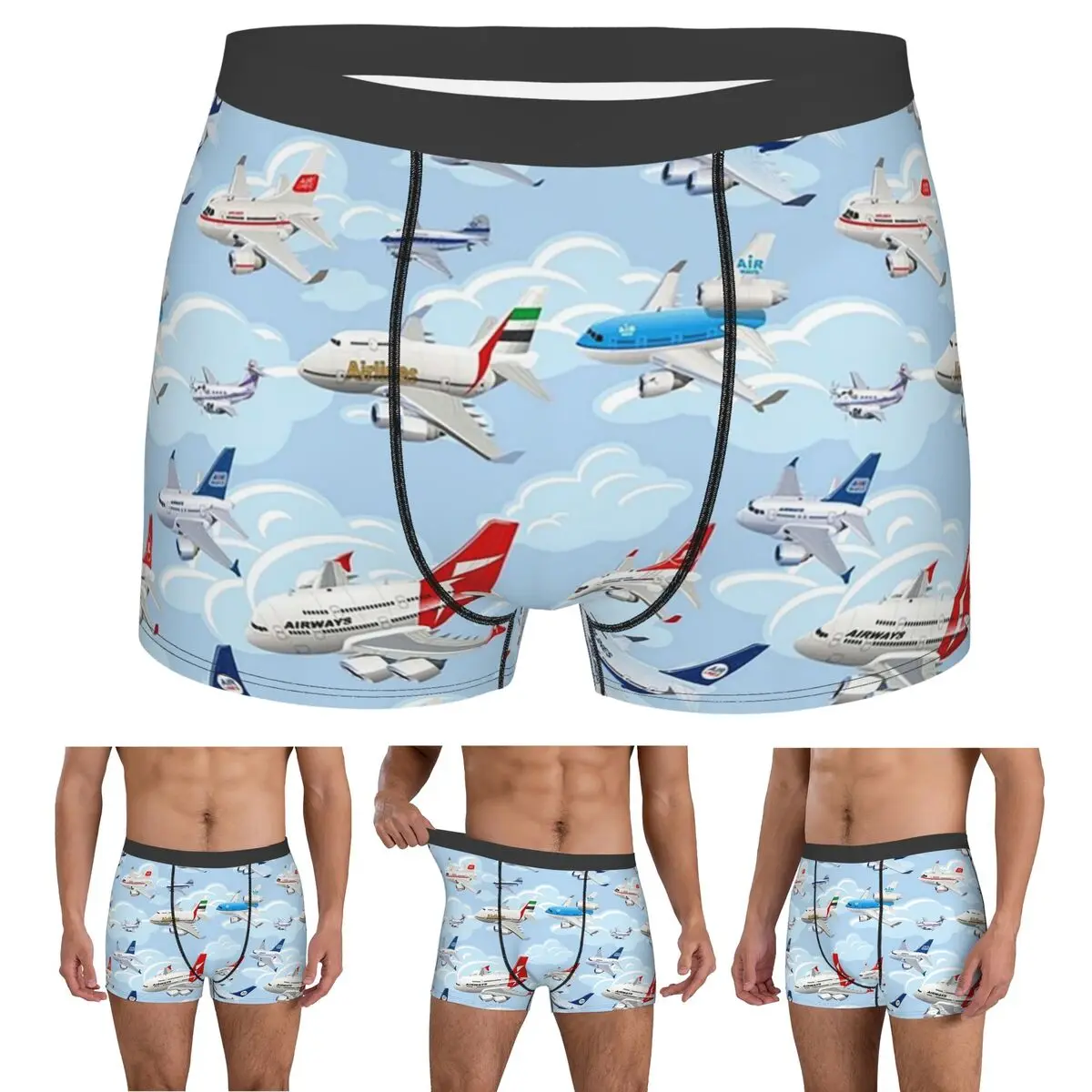 

Boxer Underpants Shorts Cartoon Commercial Airplanes Seamless Pattern Panties Men's Soft Underwear for Homme Man Boyfriend Gift