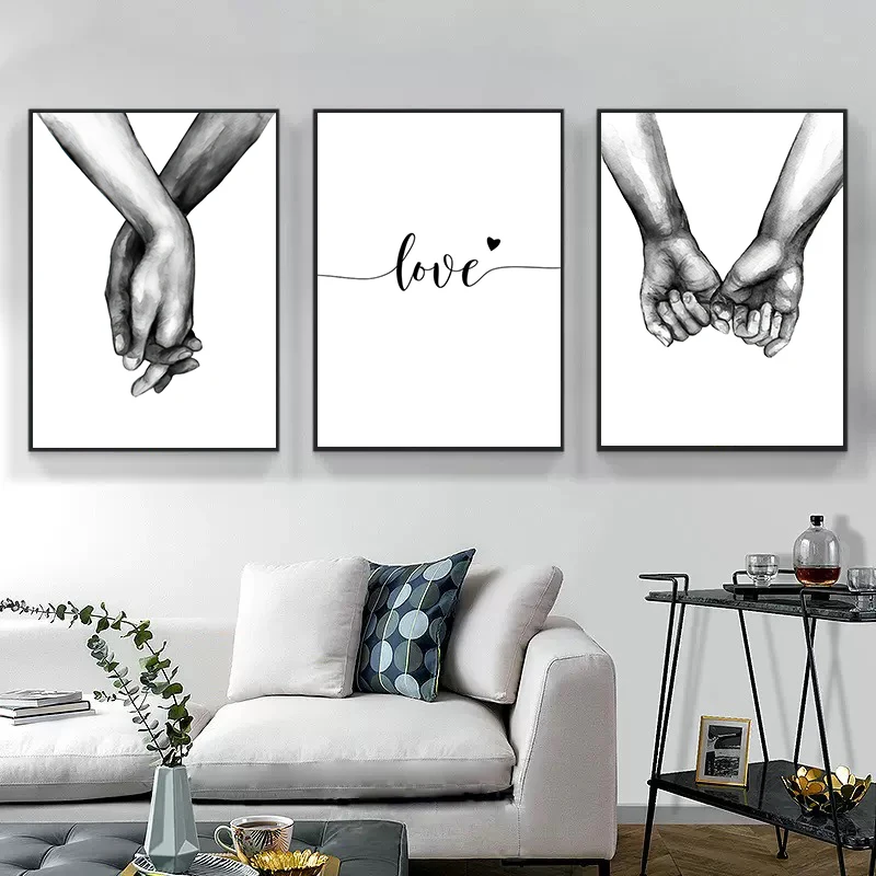 

Black White Simple Hand in Hand Sweet Love Posters Prints Minimalist Canvas Painting Wall Art for Living Room Bedroom Decor