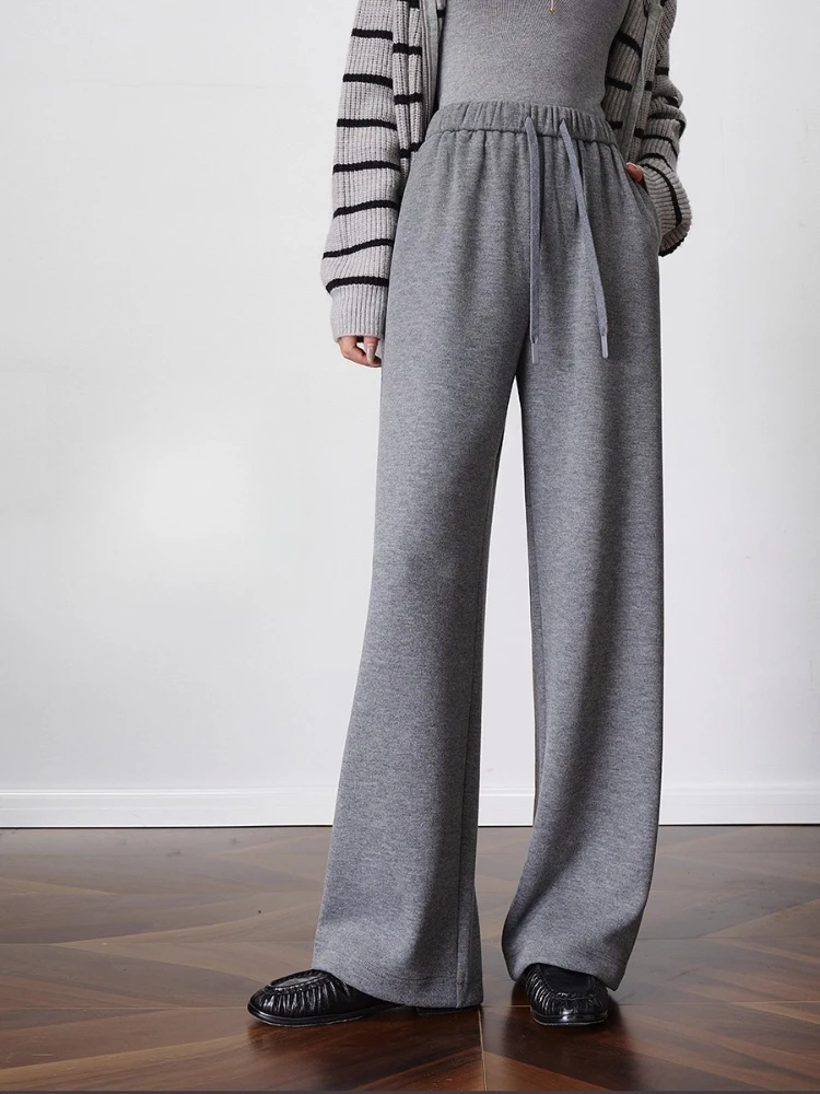 OLrain Women's Knitted Straight Leg Pants Autumn 2025 New Loose Fit Casual Soft Comfort Elastic Waist Trousers O57QK001110