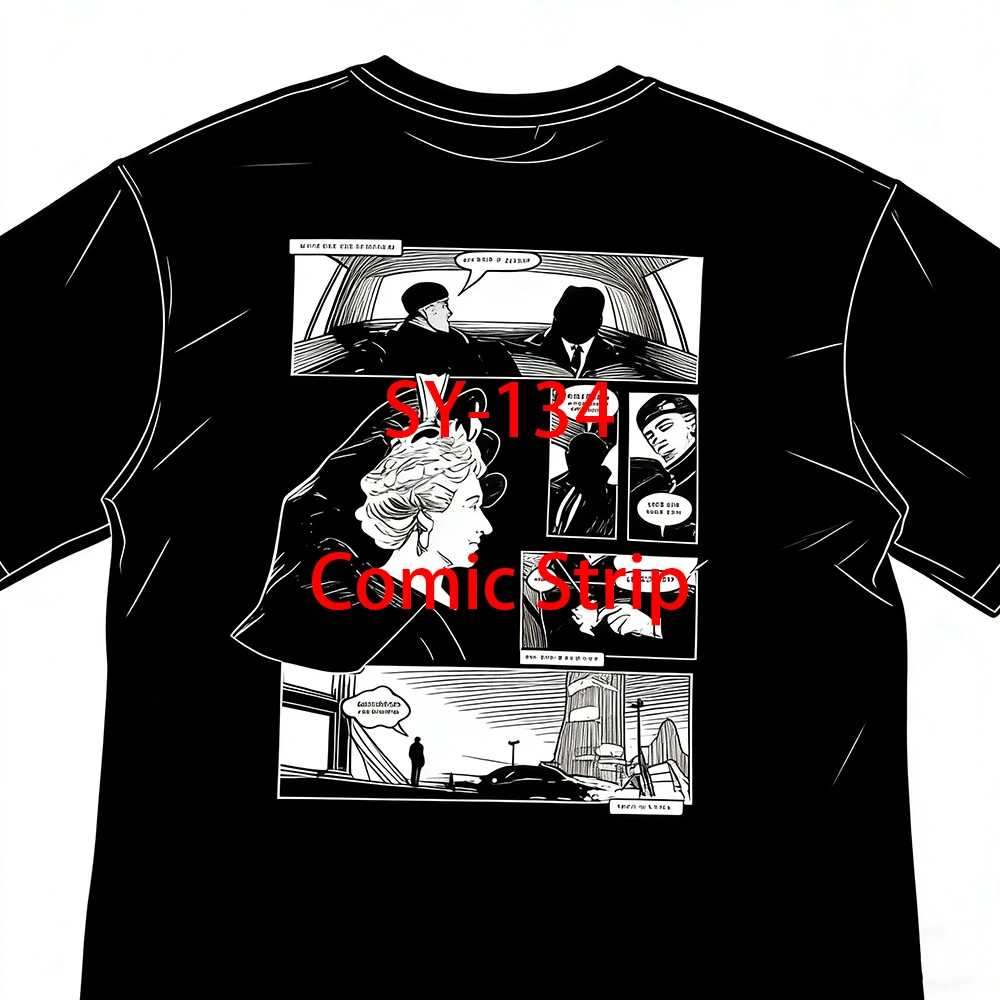 

SY-134 Unisex Cotton Short Sleeve Tee Jogger T-shirt Summer Tracksuit Top Jersey Black Comic Strip Tee-Black