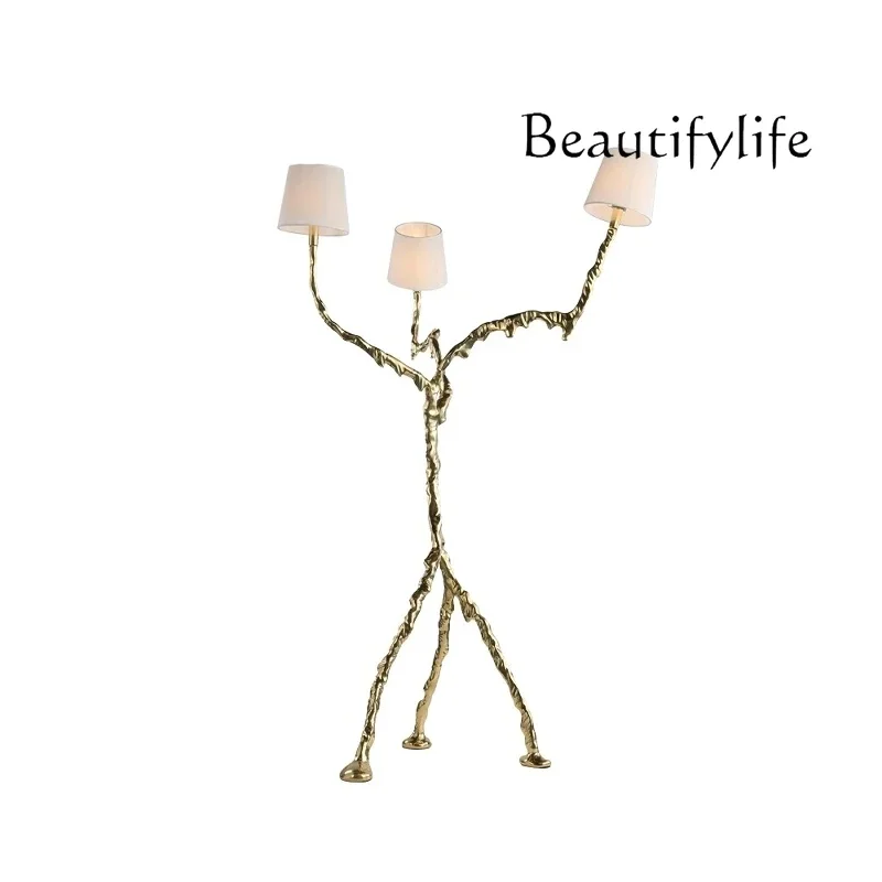 

French full copper tree branches floor atmosphere bedroom European retro villa hall decoration living room