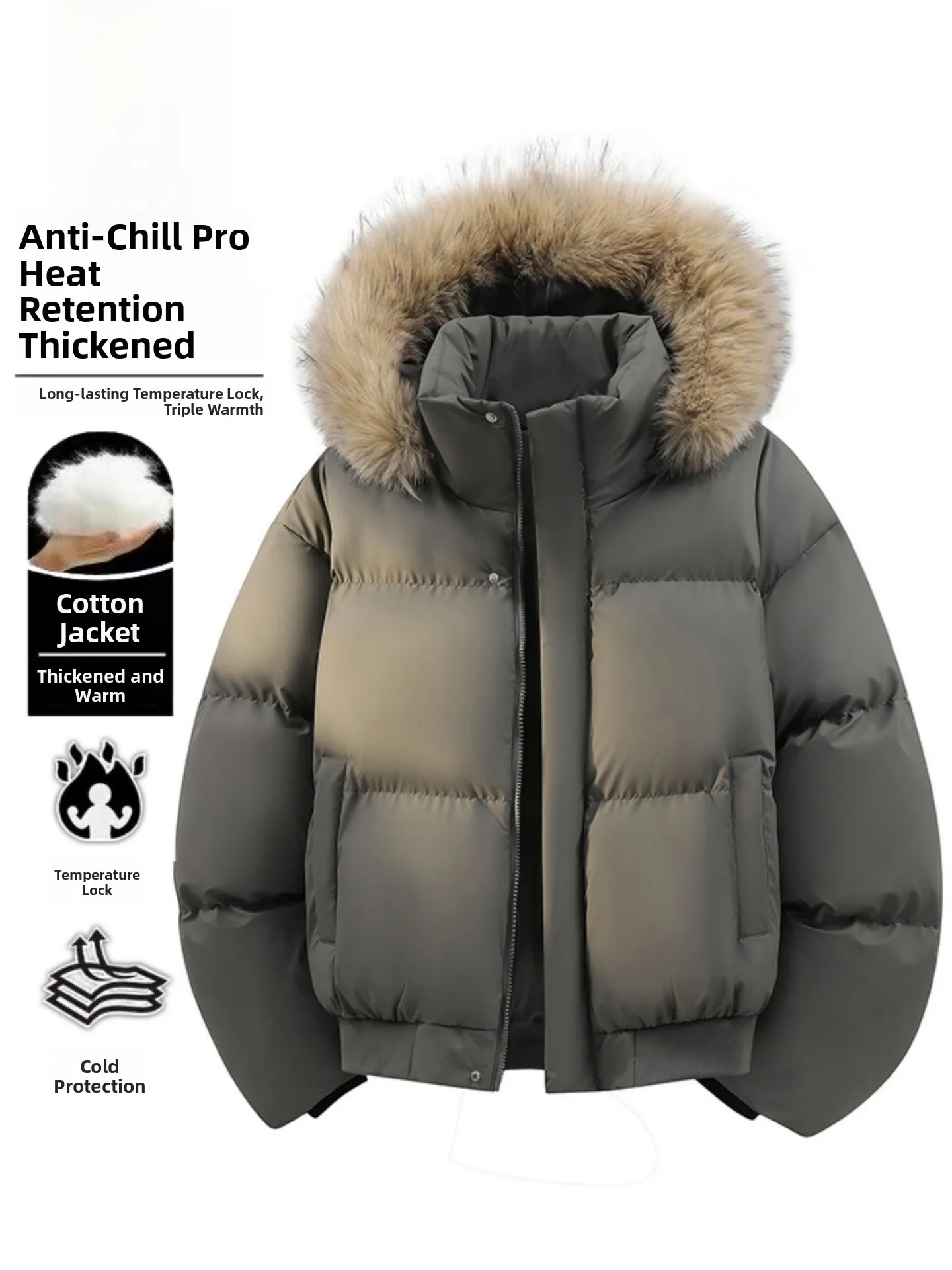 

Men's Thiened PU Leather Cotton Jaet Winter Warm Windproof Coat Large Fur Collar Bread Sle Casual Faion Outerwear