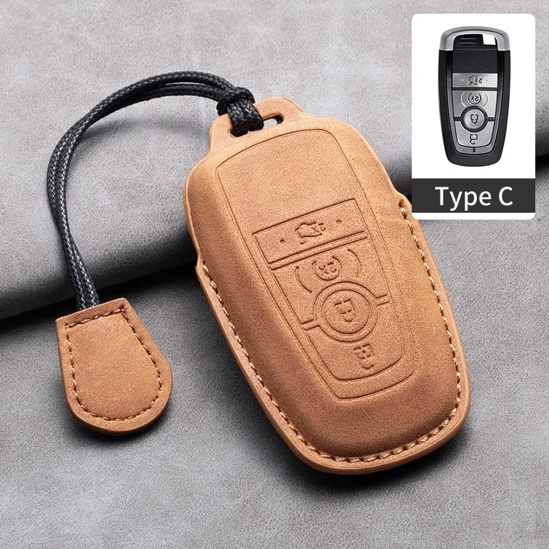 

Leather Car Key Case Cover For Ford Edge Fusion Mustang Explorer F150 F250 F350 Ecosport Edge S-MAX Ranger For Lincoln Mondeo